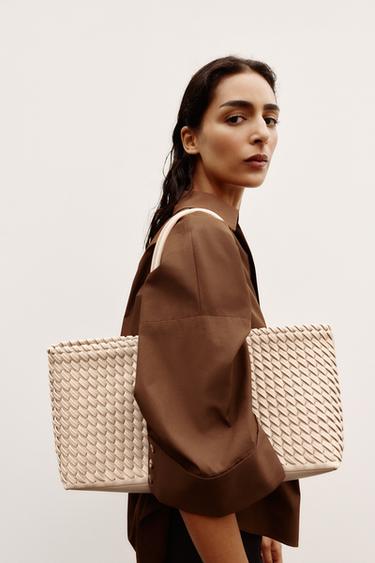 Zara ELONGATED WOVEN SHOPPER - Ecru