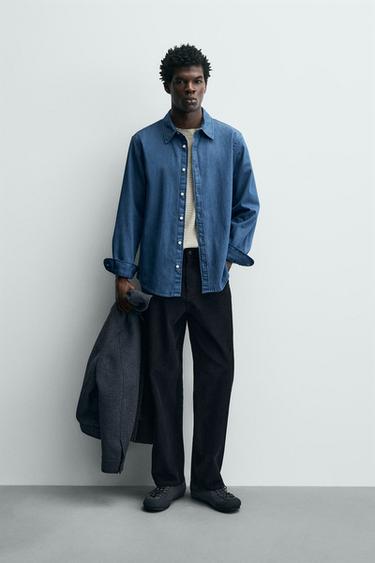 RELAXED FIT DENIM SHIRT - Mid-blue by Zara
