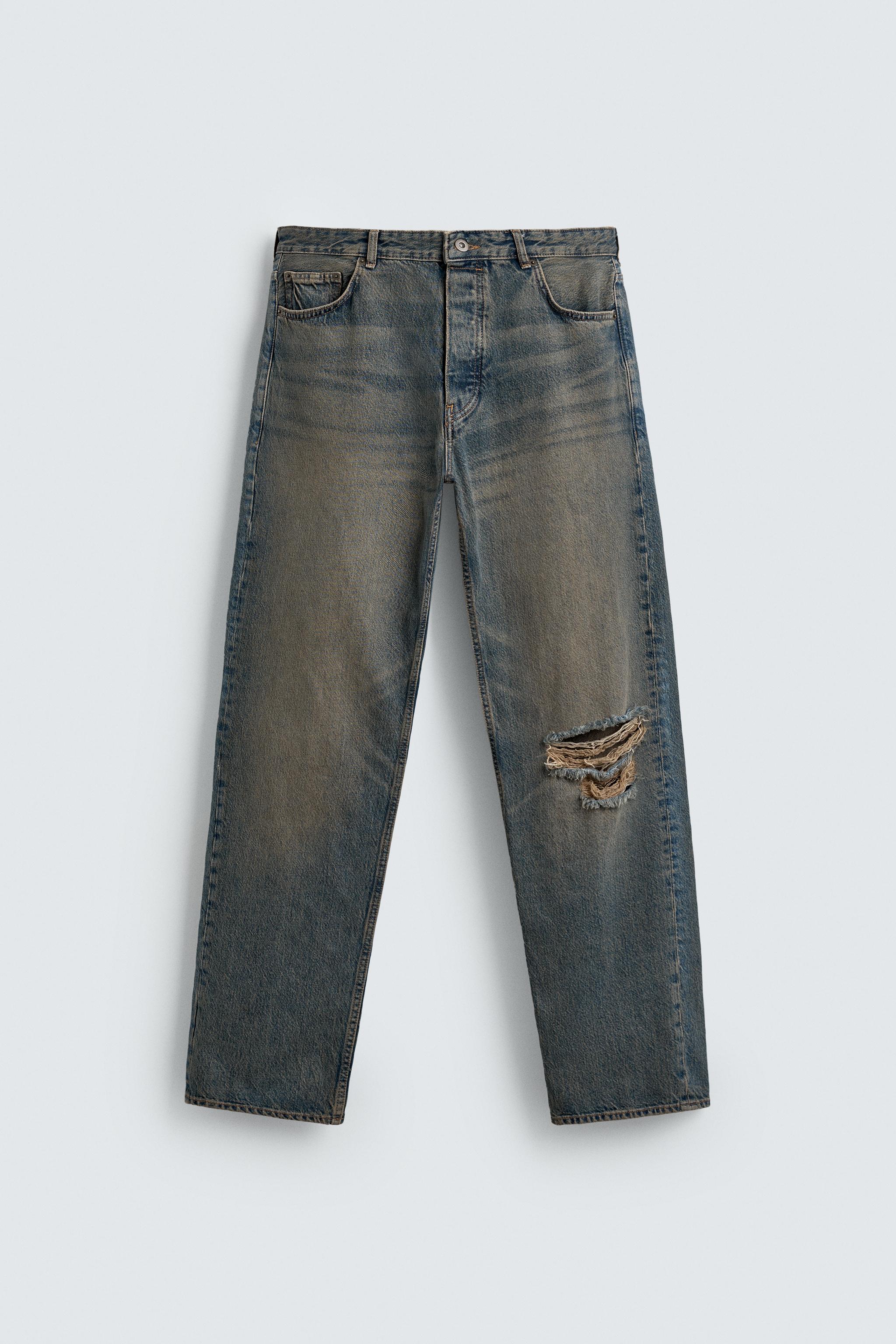 ダメージ加工ストレートフィットデニムパンツ - ダイブルー | ZARA