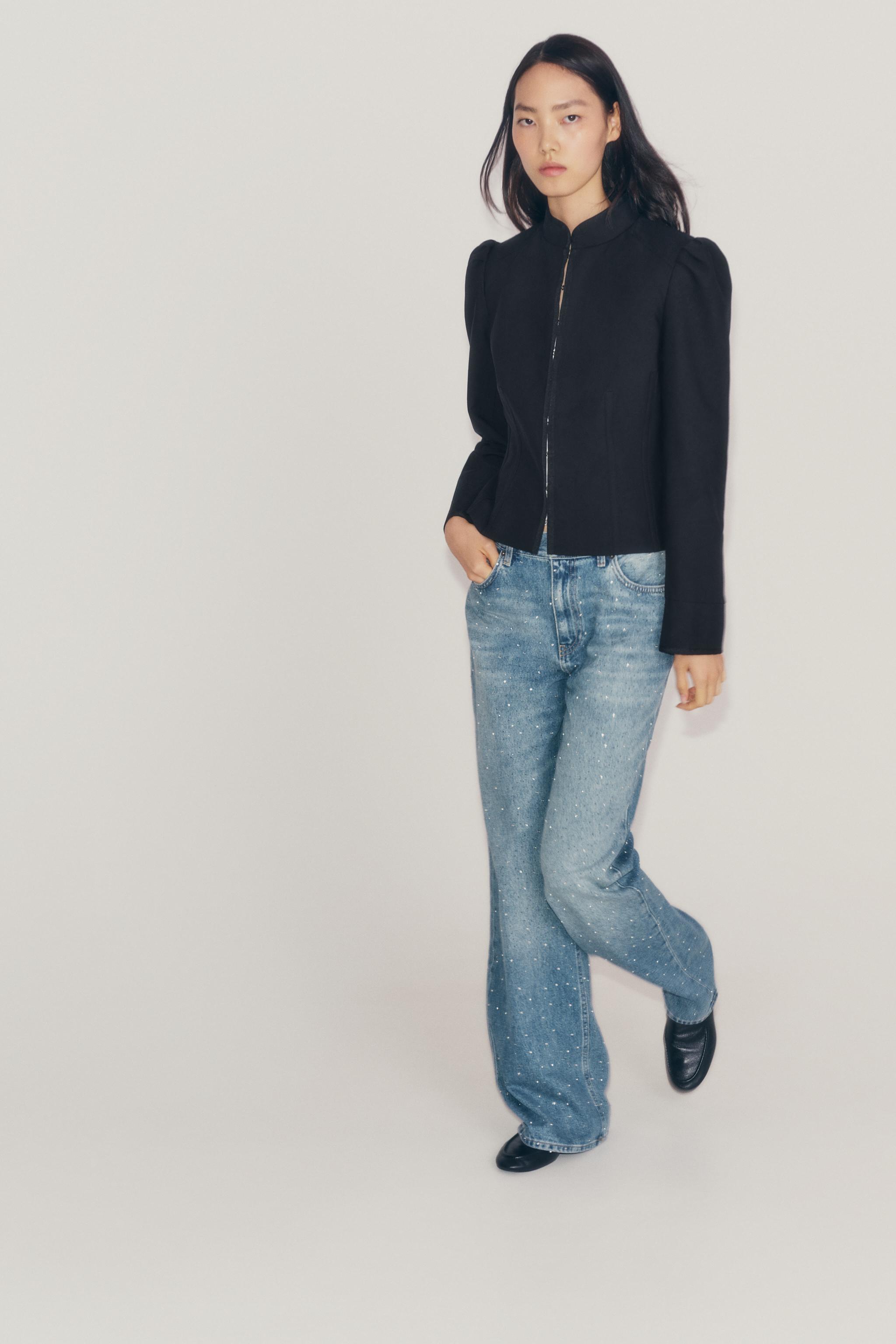 Женские джинсы Zara ZW COLLECTION MID-RISE WIDE LEG RHINESTONE JEANS — фото 4
