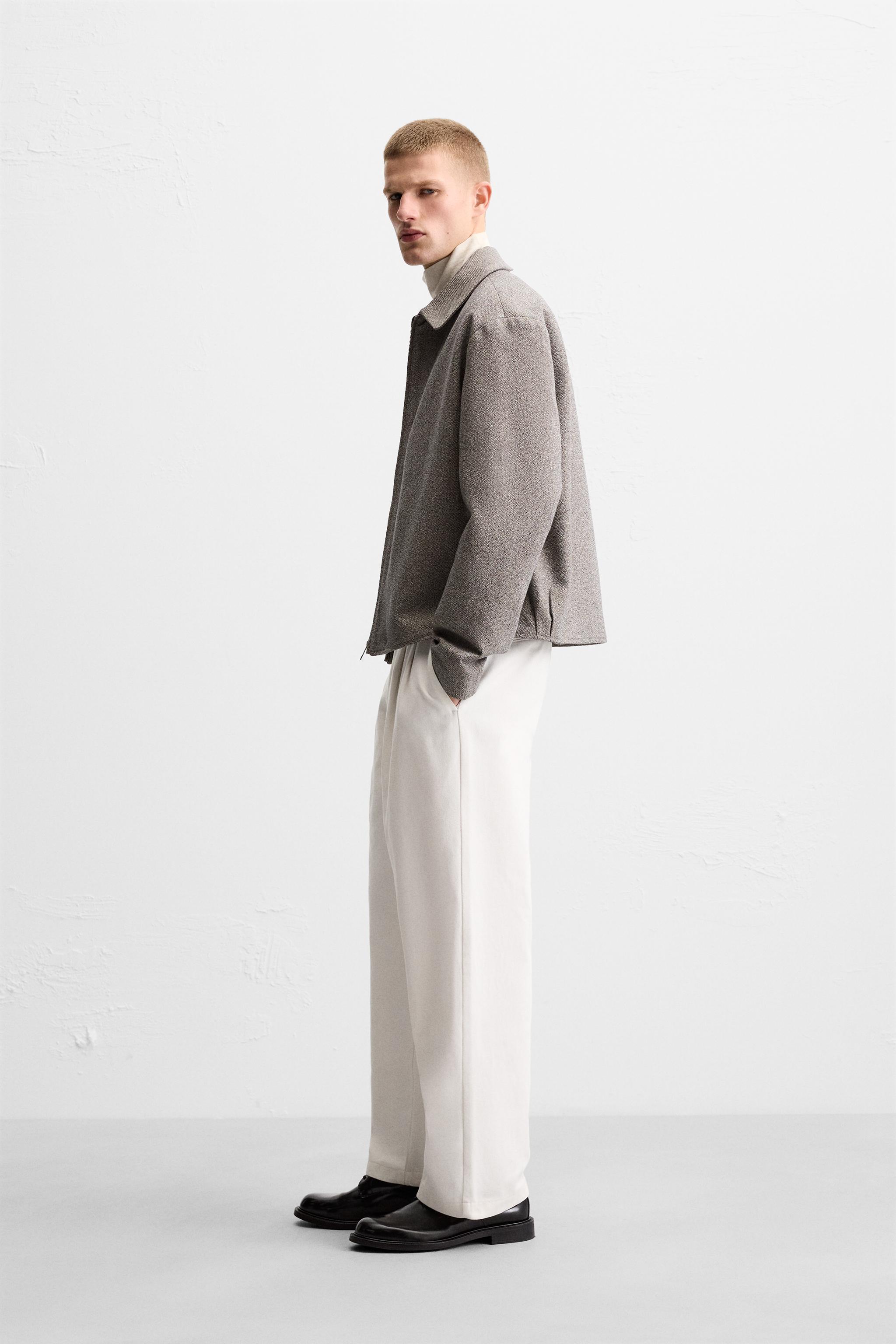ZARA テクスチャー素材ジャケット ジップアップテクスチャー素材ジャケット - ブラウン | ZARA