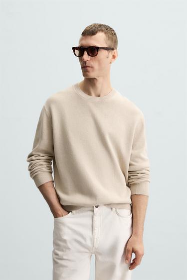Zara COTTON - LINEN BLEND SWEATER - Ecru