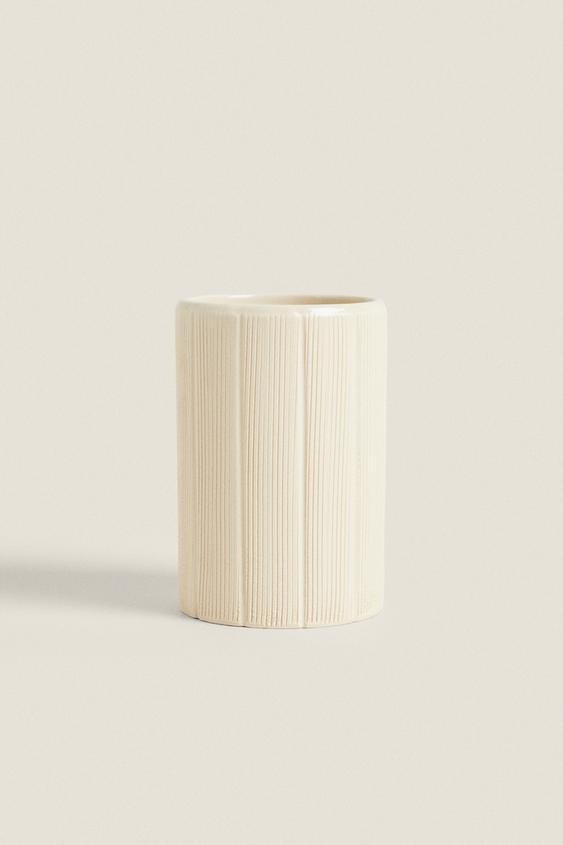 STRIPED CERAMIC TOOTHBRUSH HOLDER Beige ZARA Canada
