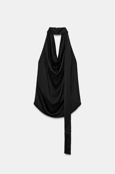 TOP HALTER FOULARD FRANGES ZW COLLECTION - Noir de Zara - Image 13