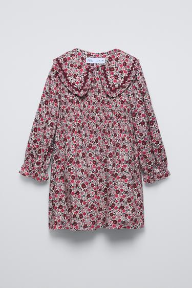 Zara 彈性設計印花洋裝 - 勃艮第酒紅色