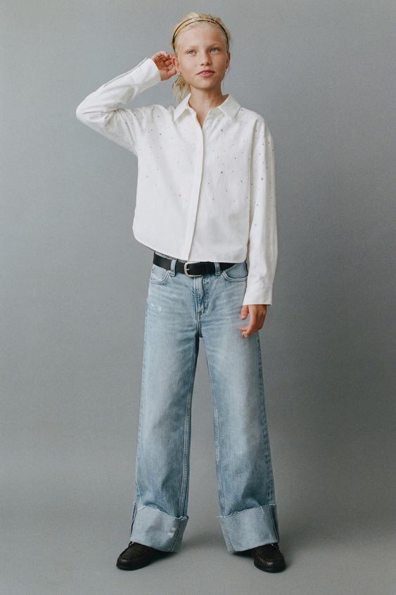 SHIRT WITH RHINESTONE APPLIQUÉ - White by Zara - Image 0