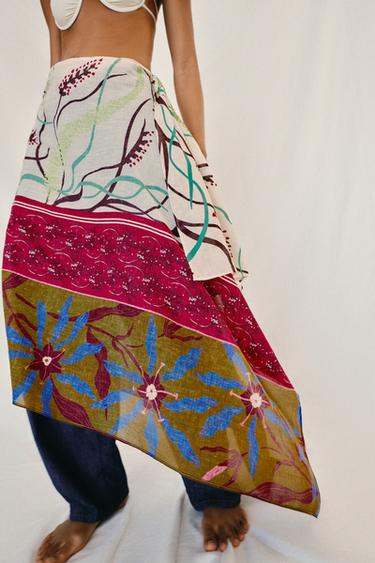 LINEN BLEND PRINTED SCARF — Multicolored 2