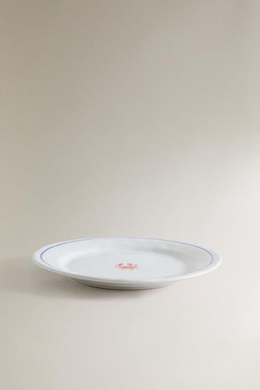 MARINE ANIMAL STONEWARE DESSERT PLATE — White / Red 2