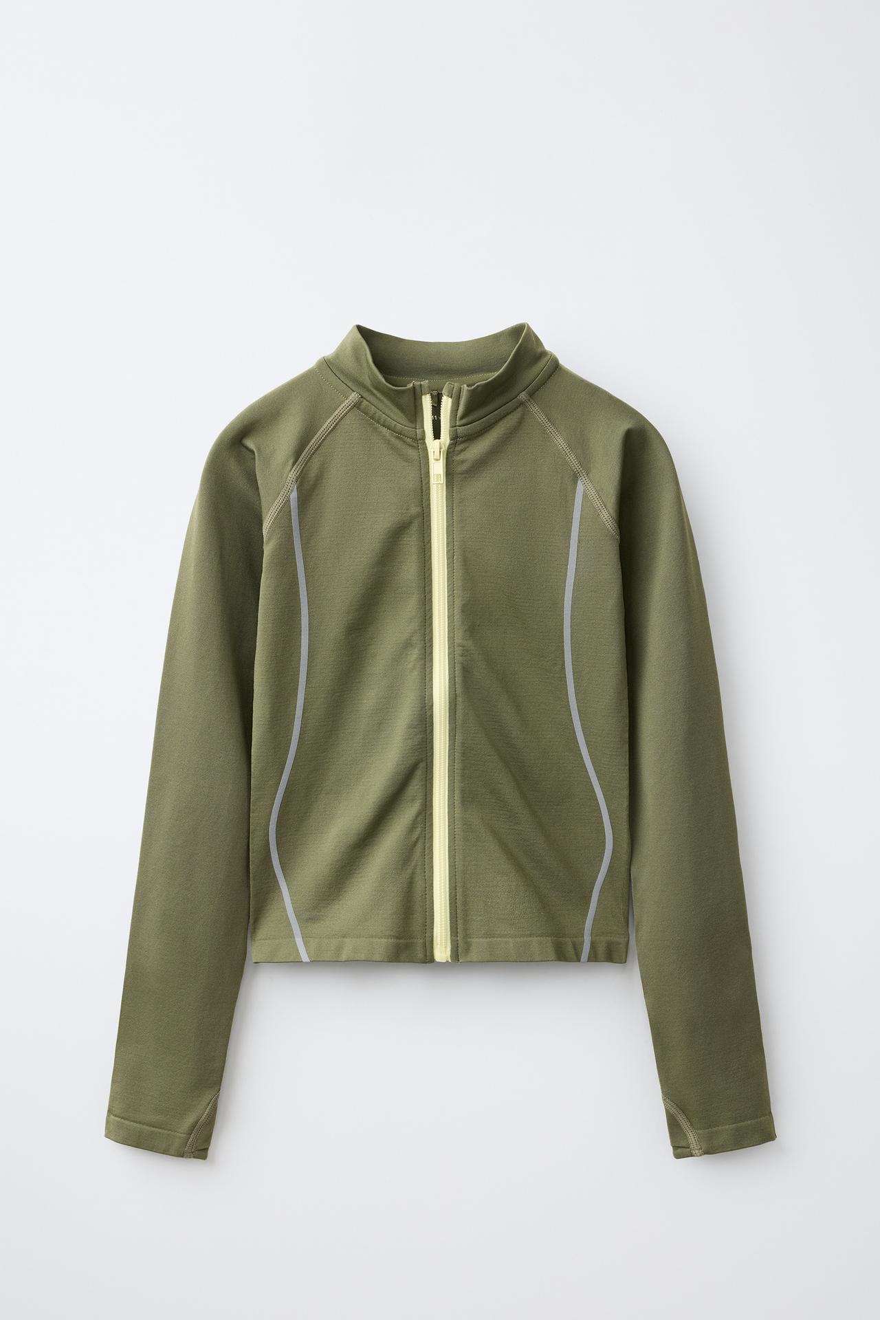 SEAMLESS SPORTY ZIP SWEATSHIRT — Khaki
