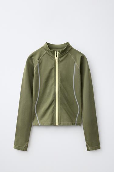 SEAMLESS SPORTY ZIP SWEATSHIRT — Khaki 2