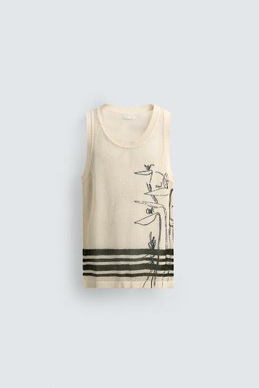 CAMISETA TANK BORDADOS COMBINADOS FILIPE JARDIM X ZARA - Cru da Zara
