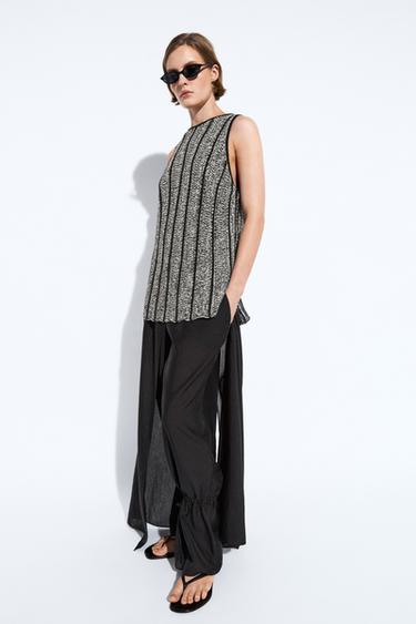 Zara Cotton-blend flecked knit top - Black