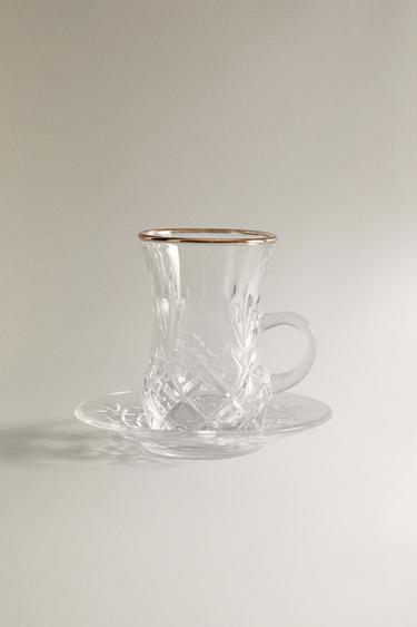 ENGRAVED GLASS TEACUP - Gold by Zara