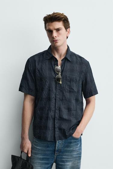 REGULAR FIT CHECK SHIRT - Blue / Navy by Zara