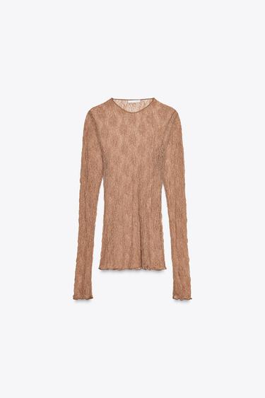 TOP EN DENTELLE À MANCHES LONGUES - Marron foncé de Zara - Image 4
