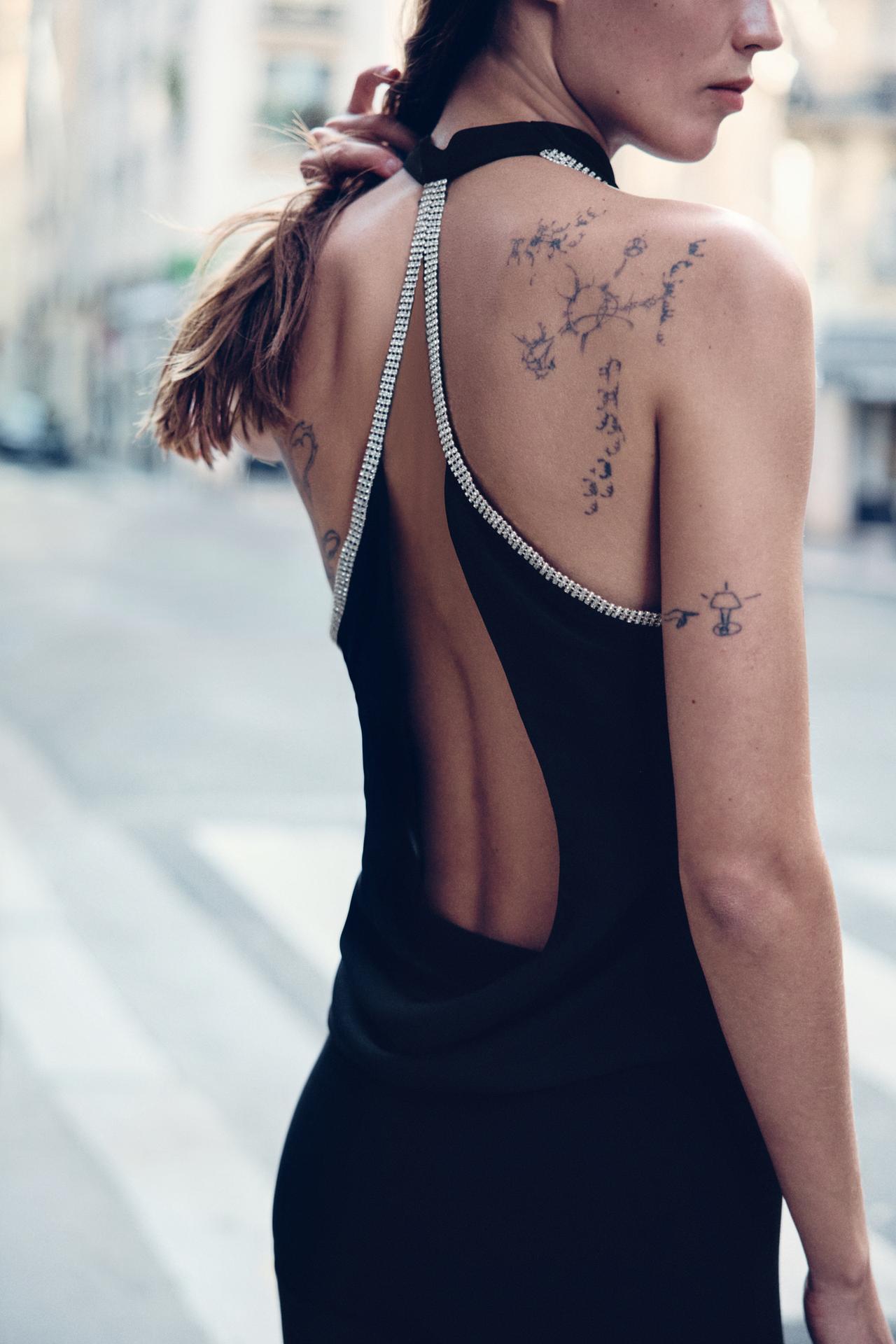 SHIMMER BEADED HALTER TOP — Black