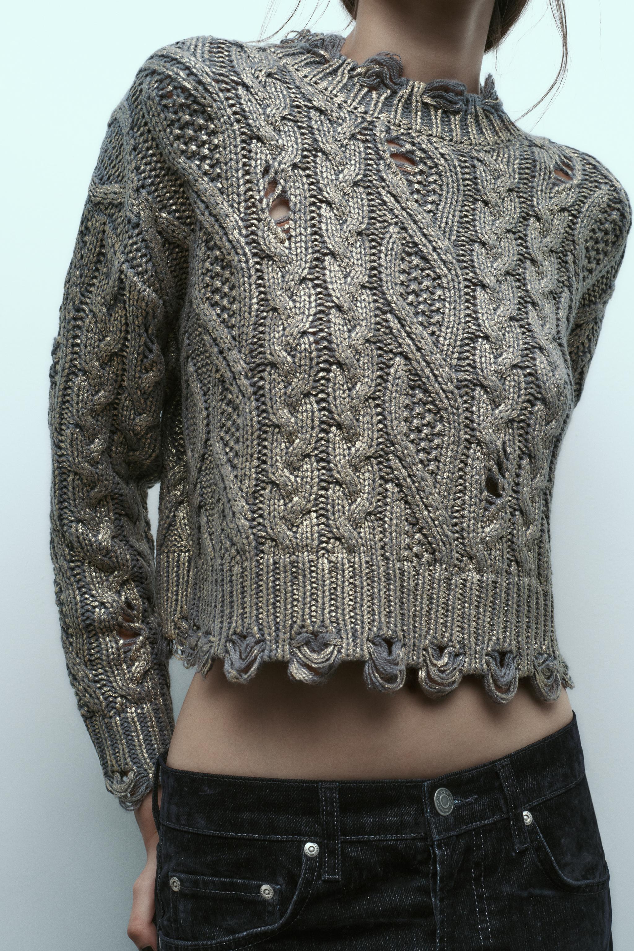 CABLE KNIT METALLIC SWEATER