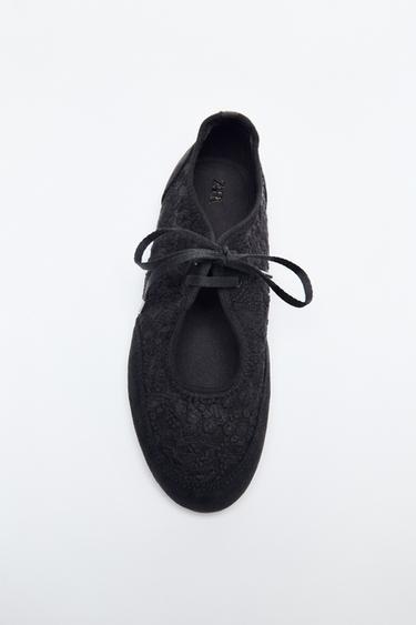 باليرينا شبكية مطرزة - أسود by Zara