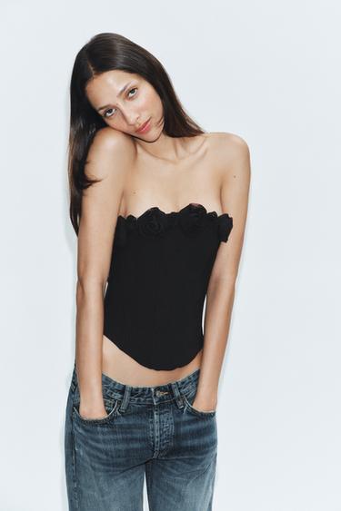 FLORAL CORSETRY-INSPIRED TOP - Black by Zara - Image 1