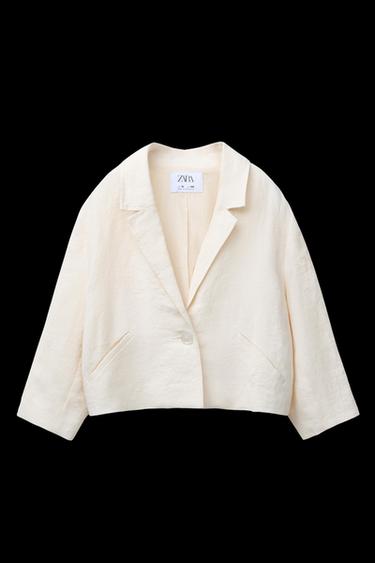 100% LINEN CROPPED BLAZER - Oyster-white by Zara - Image 0