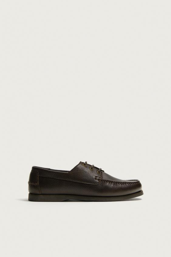 LEATHER DECK SHOES - Brown by Zara - Image 0