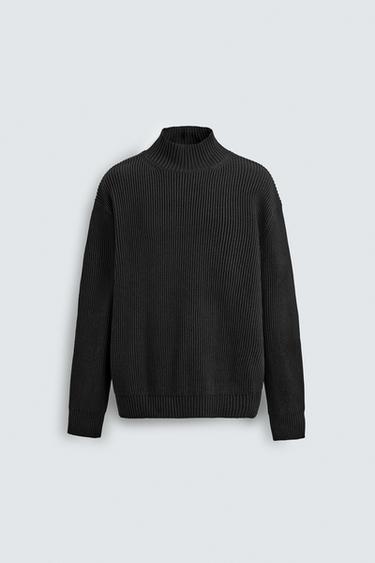 TEXTURED HIGH NECK JUMPER - Black by Zara