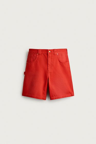 BERMUDES RELAXED FIT DE COTÓ - Blanc / Vermell de Zara