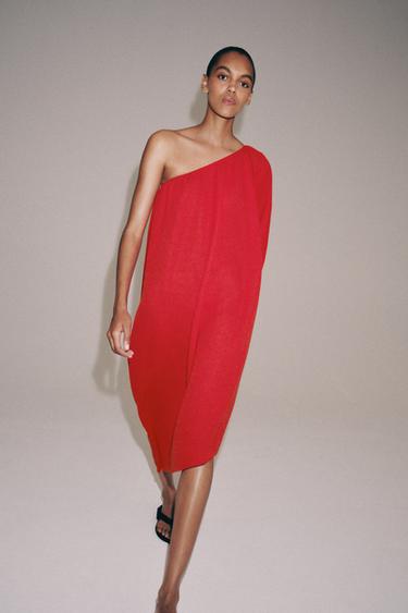 Zara ASYMMETRIC KNIT DRESS - Red - Image 0
