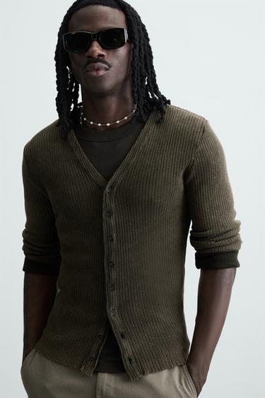 WASHED RIB CARDIGAN - Brown by Zara - Image 4