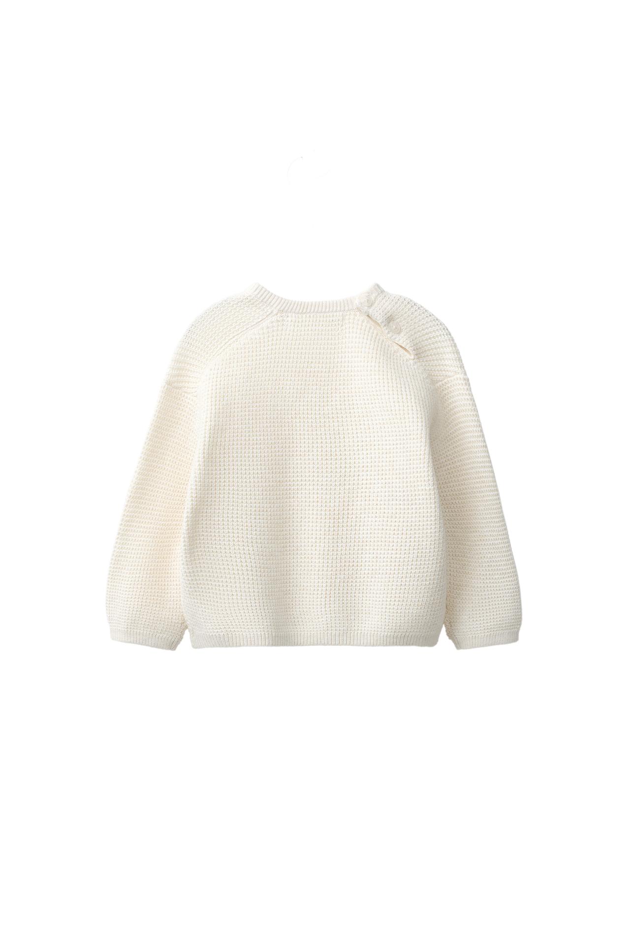 KNIT SWEATER WITH CROSS STITCH DETAILS — Light beige