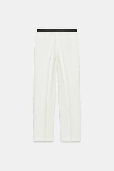 PANTALON DROIT AVEC TAILLE EN CONTRASTE - Blanc cassé de Zara - Image 7