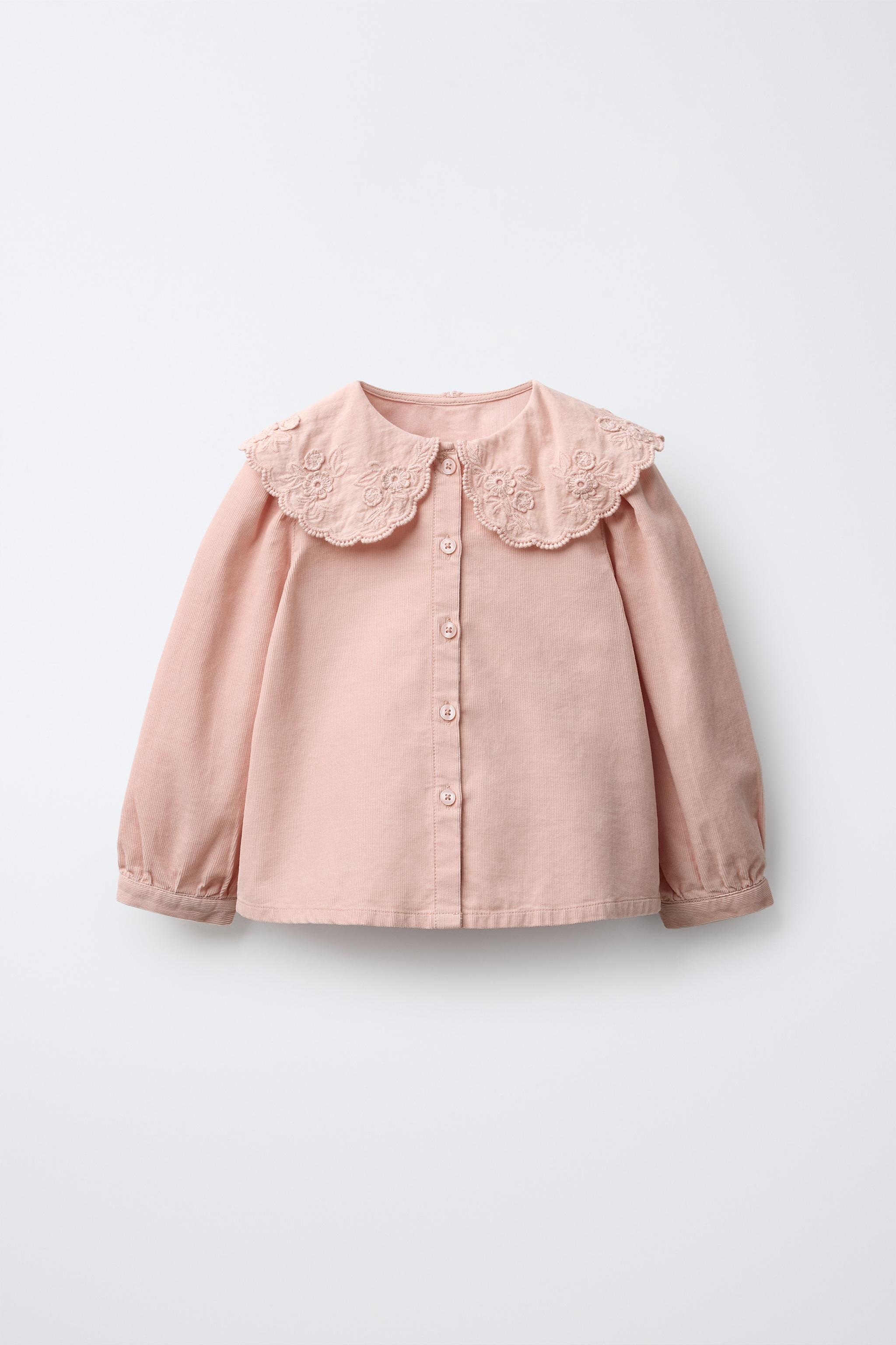 EMBROIDERED PETER PAN COLLAR CORDUROY SHIRT