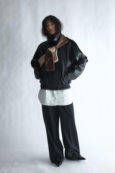 페이크 레더 점퍼 - Zara 블랙