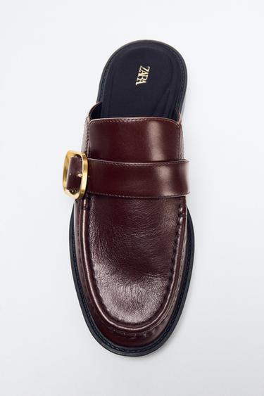 LEATHER MULE LOAFERS WITH BUCKLE - Dark tan by Zara