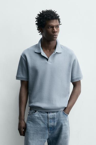 VERTICAL TEXTURE POLO SHIRT - Bluish by Zara