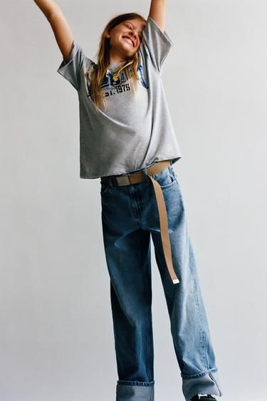 TURN-UP WIDE-LEG JEANS - Blue by Zara