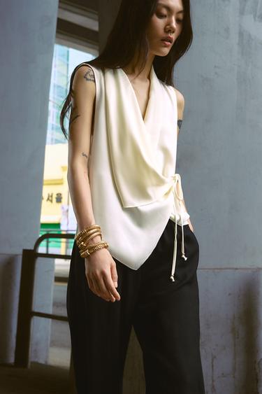 FLOWING CROSSOVER TOP - Oyster-white by Zara
