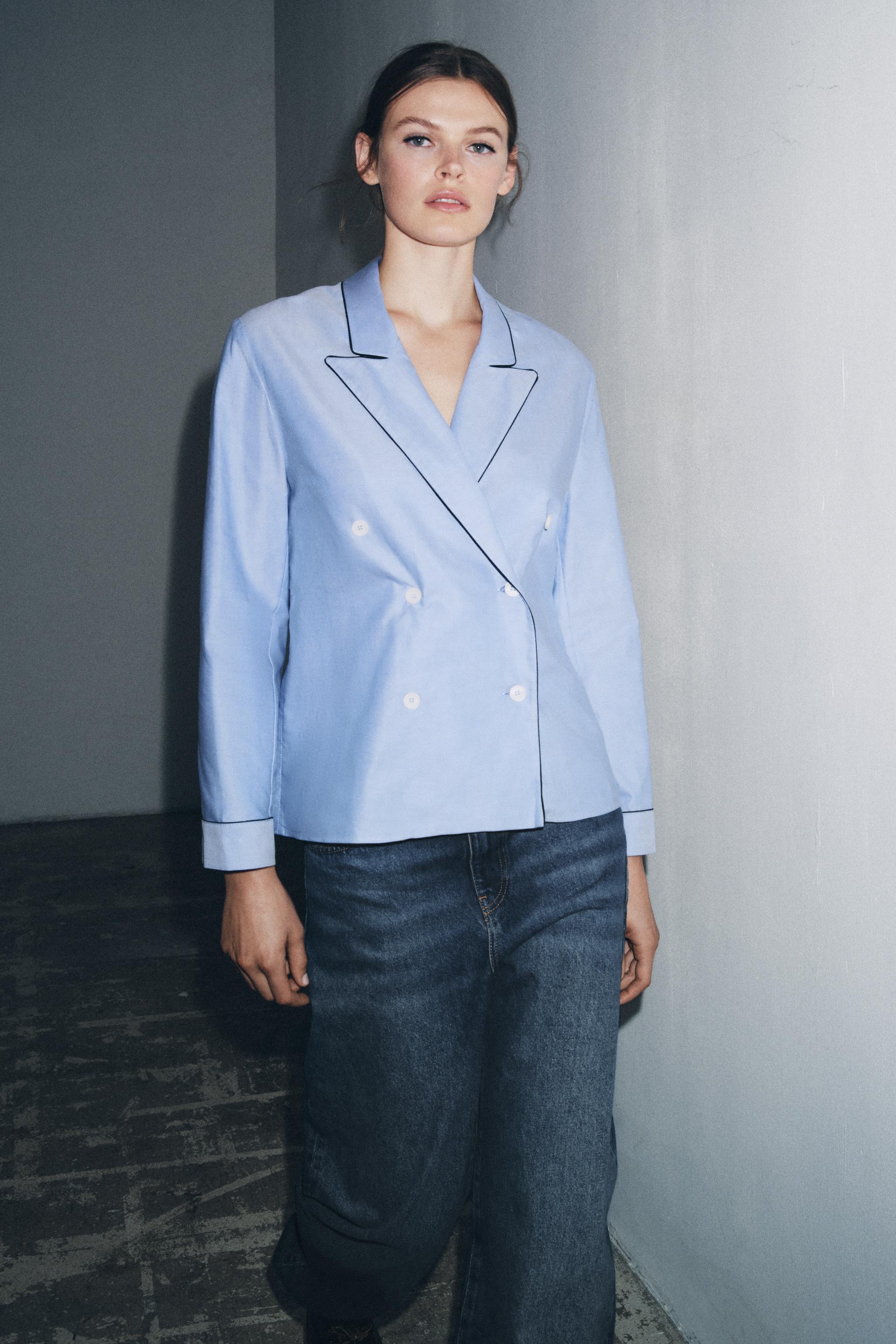 ZW COLLECTION CONTRAST PIPING WRAP SHIRT