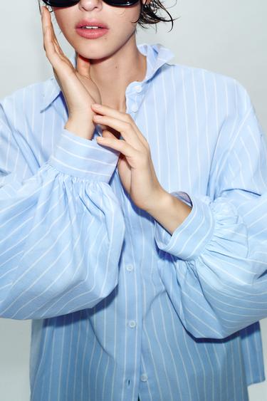 STRIPED PUFF SLEEVE SHIRT - Cornflower blue by Zara - Image 2
