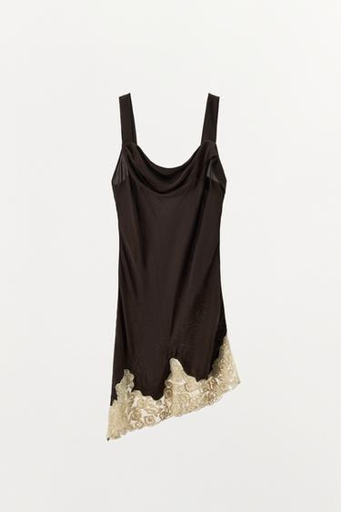 100% VISCOSE DRESS WITH EMBROIDERED LACE - Dark brown by Zara