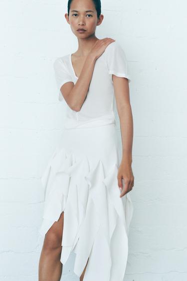 JUPE VOLANTS ASYMÉTRIQUE ZW COLLECTION - Écru de Zara - Image 4
