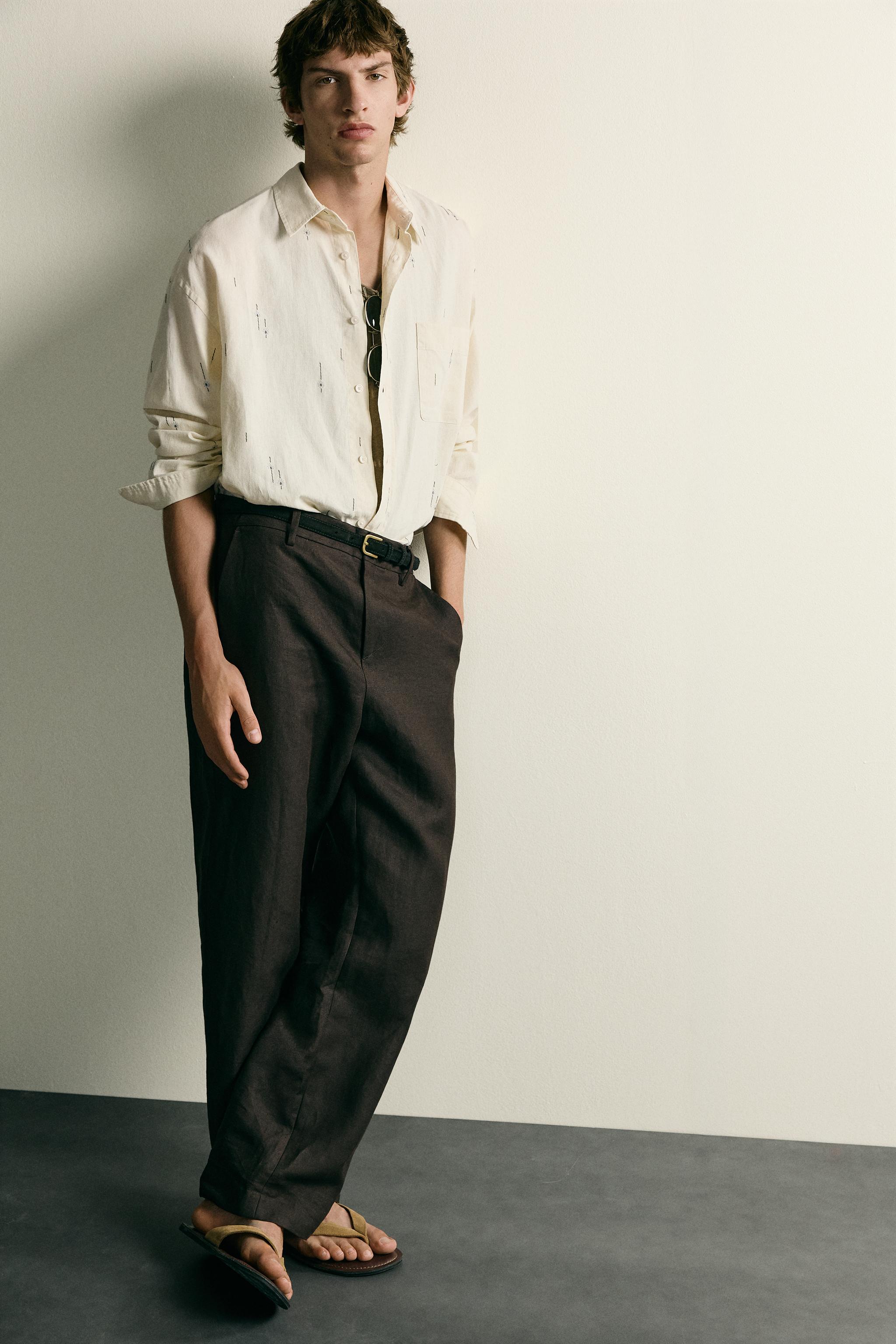 EMBROIDERED COTTON-LINEN RELAXED FIT SHIRT