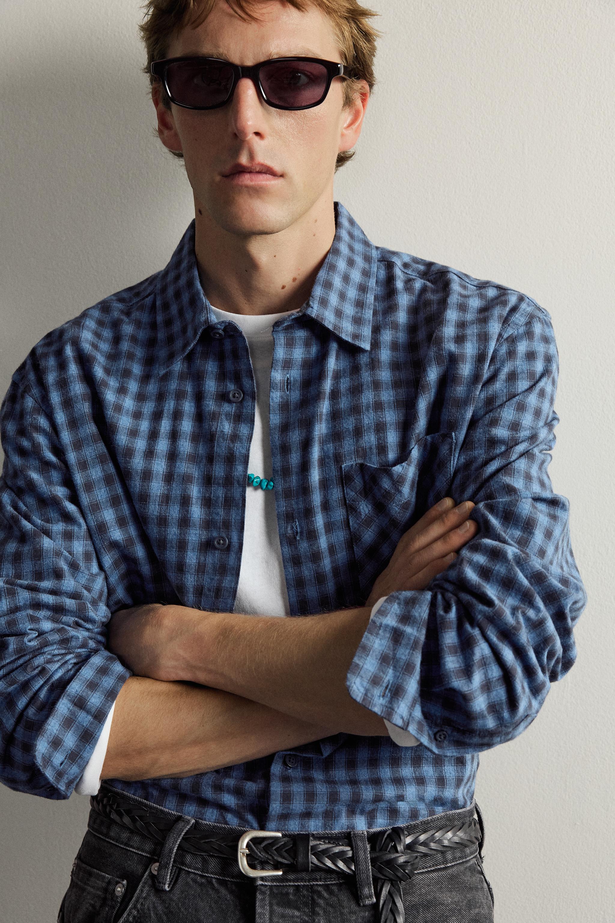 Мужские рубашки Zara AARON LEVINE X ZARA CHECKED TWILL SHIRT — фото 5