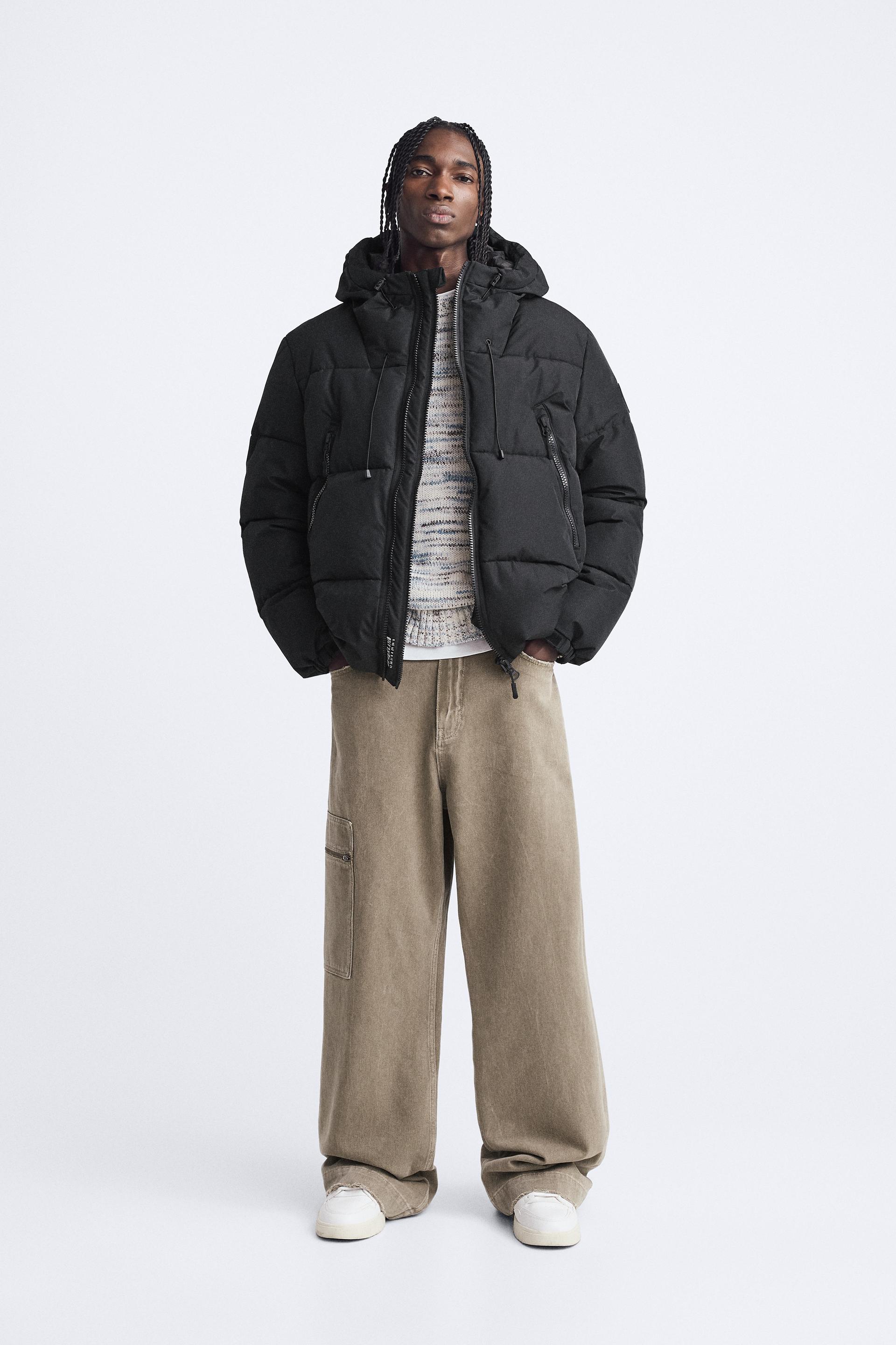 Hooded puffer jacket black Clearance