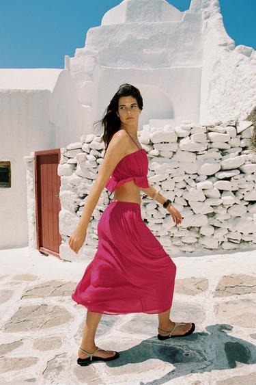 TOP MOTZA ESTANPATU GOMATUA - Fuksia, Zara-rena