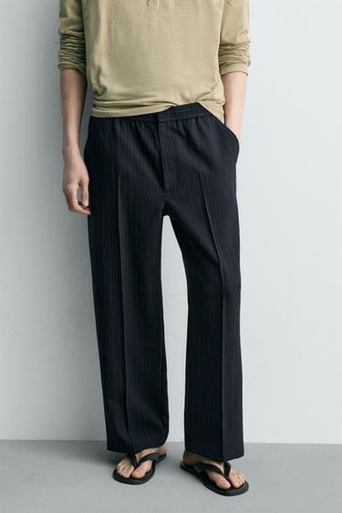 リラックスフィットピンストライプ柄パンツネイビーブルーZaraのリラックスフィットピンストライプ柄パンツ - ネイビーブルー 