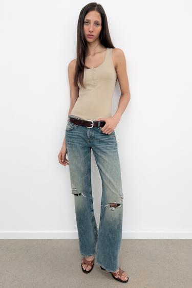 Zara LINEN BLEND BUTTON-FRONT TOP - Stone