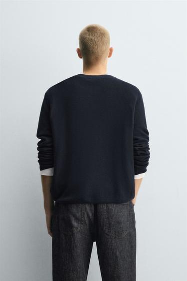 PULL STRUCTURÉ FINITION MERCERISÉE - Bleu marine de Zara - Image 2