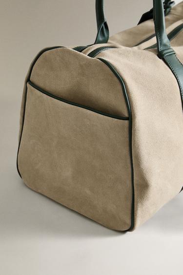 LEATHER TRAVEL BAG - Beige / Green by Zara - Image 2