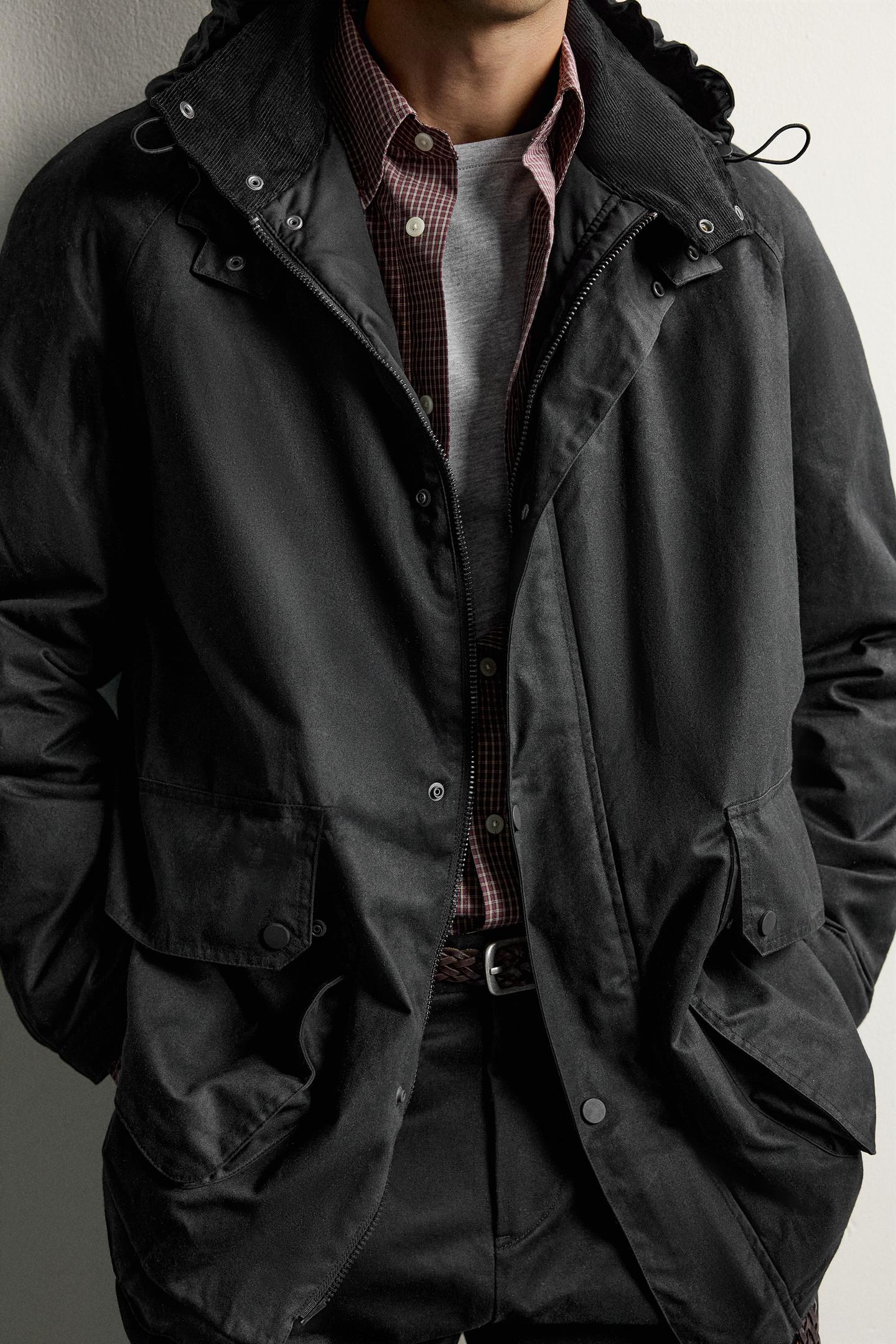 Мужская куртка Zara Waxed-Effect Padded, цвет: Чёрный — фото 6